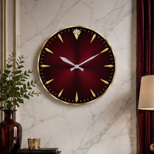 Reloj Redondo Grande Burgundy Luxury Elegant Gold Minimalist 