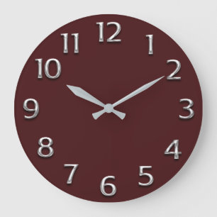 Reloj Redondo Grande Burgundy  Metal Silver Gray Grey Arabic Numers