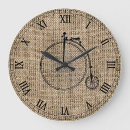 Reloj Redondo Grande Burlap de Bicicleta Vintage