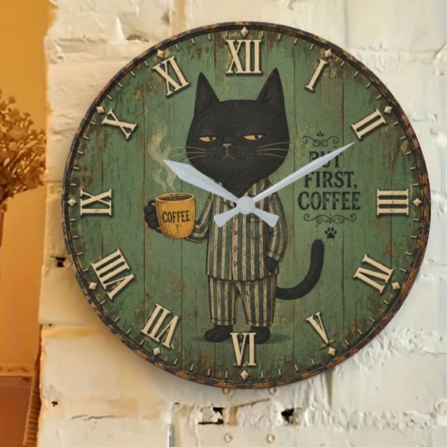 Reloj Redondo Grande But First Coffee Black Cat (Subido por el creador)