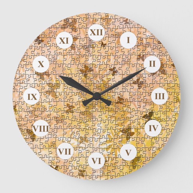 Reloj Redondo Grande Butterflies y Daisies-Browns de STaylor (Anverso)