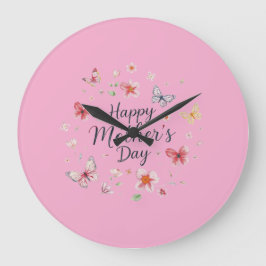 Reloj Redondo Grande Butterfly and Floral Happy Mother's Day