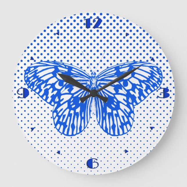 Reloj Redondo Grande Butterfly sketch, cobalt blue (Anverso)