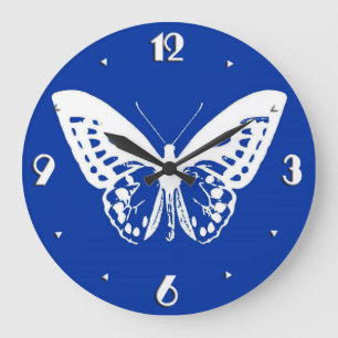 Reloj Redondo Grande Butterfly sketch, cobalt blue and white