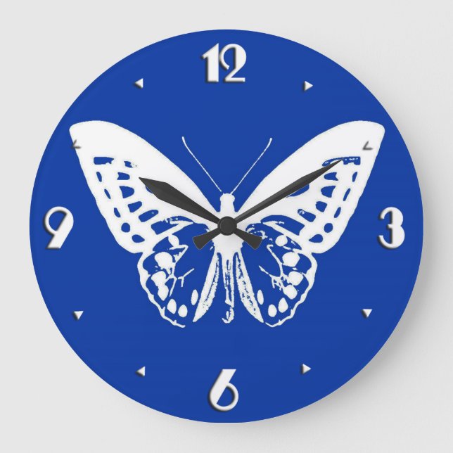 Reloj Redondo Grande Butterfly sketch, cobalt blue and white (Anverso)
