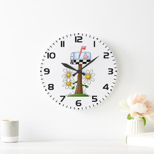 Reloj Redondo Grande Buzón de correo con puertas y un jardín de la band