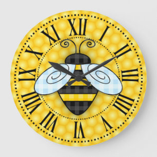 Reloj Redondo Grande Buzzing Bumblebee and Honeycomb Icon Sans texto