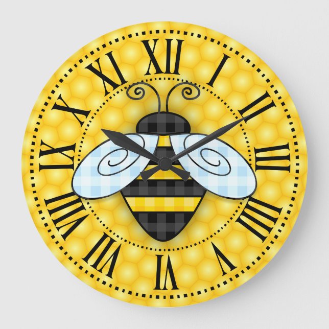 Reloj Redondo Grande Buzzing Bumblebee and Honeycomb Icon Sans texto (Anverso)