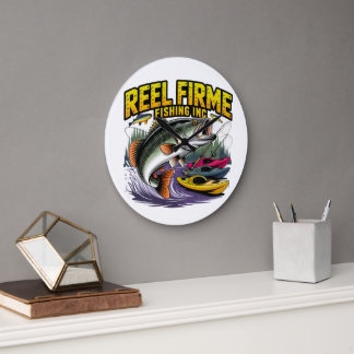 Reloj Redondo Grande C Retro "Reel Firme Fishing Inc" Bajo y Kayak Pare