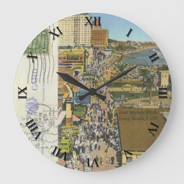 Reloj Redondo Grande CA - Long Beach, California Post Card Clock - 1938 (Anverso)