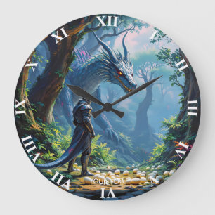 Reloj Redondo Grande Caballero del dragón de huevos lindos de fantasía