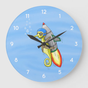 Reloj Redondo Grande Caballito de mar cohete vuelve a la escuela