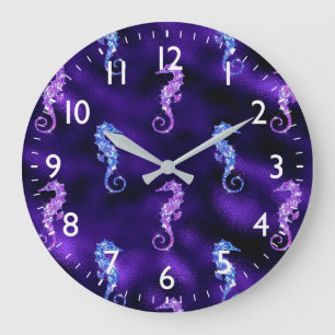 Reloj Redondo Grande Caballitos de mar con brillo océano y purpurina mo