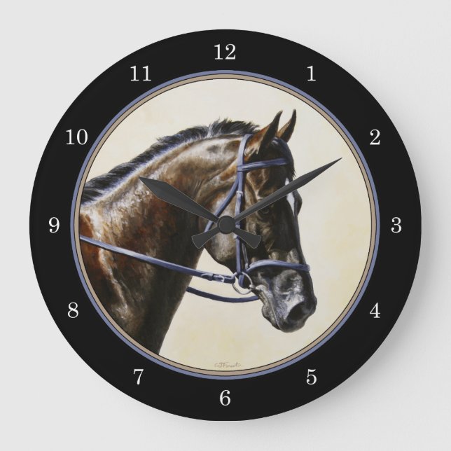 Reloj Redondo Grande Caballo azul-negro de la bahía oscura (Anverso)