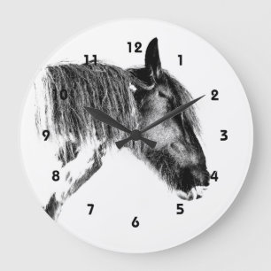 Reloj Redondo Grande Caballo blanco y negro