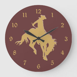 Reloj Redondo Grande Caballo Bucking de Cowboy Gold
