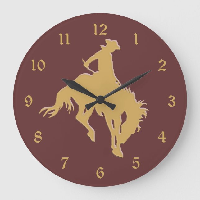 Reloj Redondo Grande Caballo Bucking de Cowboy Gold (Anverso)