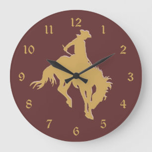 Reloj Redondo Grande Caballo Bucking del vaquero del oro
