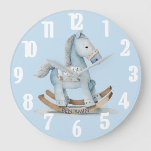 Reloj Redondo Grande Caballo de Balanza Azul Niño Encantador Nombre