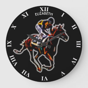 Reloj Redondo Grande Caballo de Carreras de neón psicodélico del