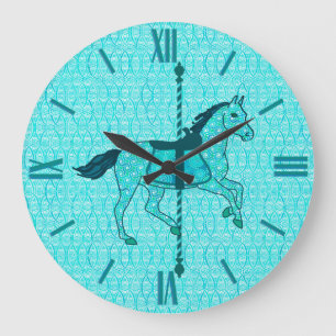 Reloj Redondo Grande Caballo de carrusel - Turquesa y Aqua
