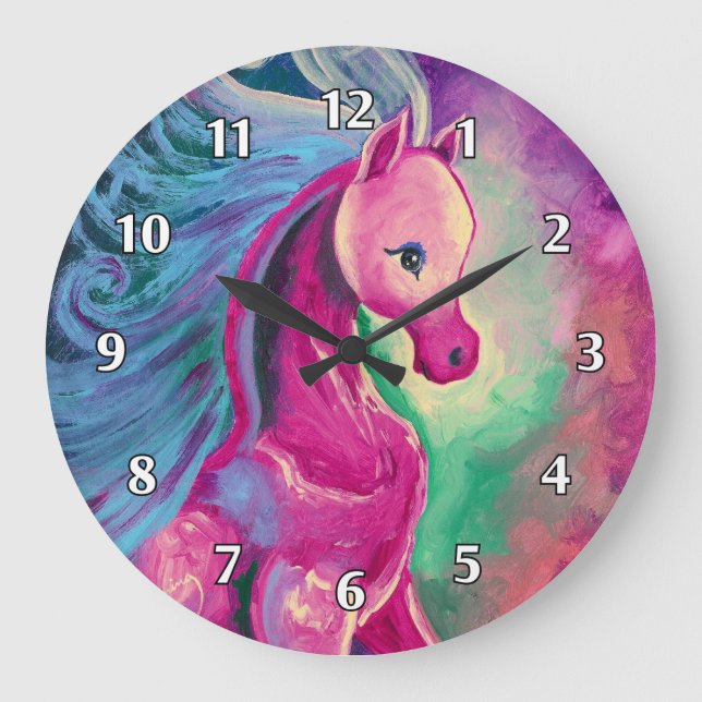 Reloj Redondo Grande Caballo De Colores Brillantes (Anverso)