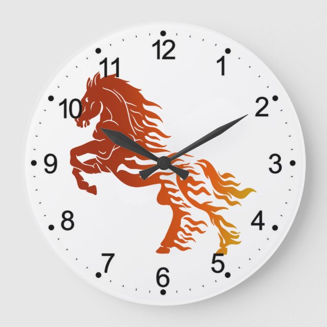Reloj Redondo Grande Caballo de inflamación - Elegir color de fondo (Anverso)
