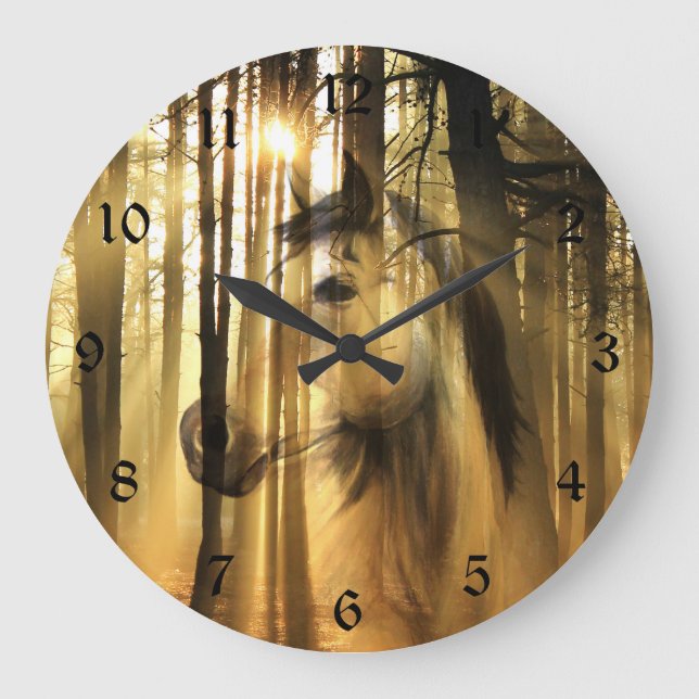 Reloj Redondo Grande Caballo de madera soleado (Anverso)