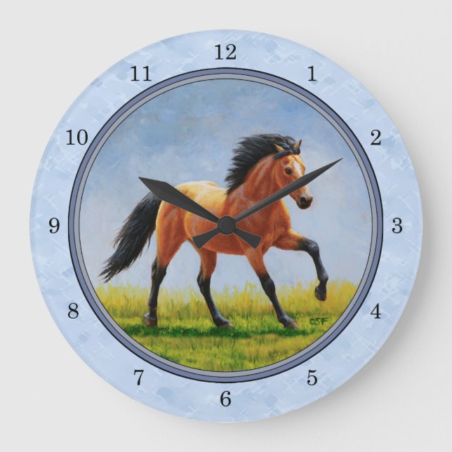 Reloj Redondo Grande Caballo de piel de hebilla con luz azul (Anverso)