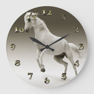 Reloj Redondo Grande Caballo de yegua blanca ecuestre