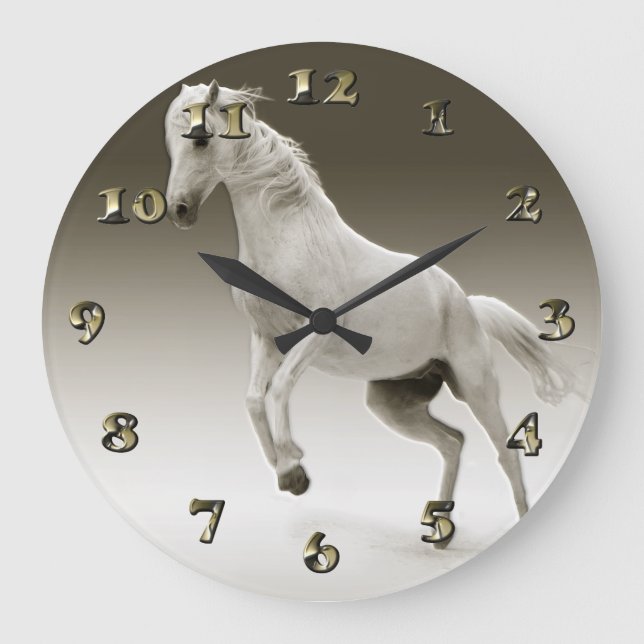 Reloj Redondo Grande Caballo de yegua blanca ecuestre (Anverso)