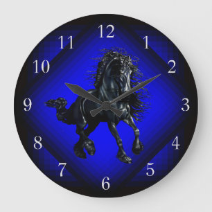 Reloj Redondo Grande Caballo friesio, estrella azul estallido negro