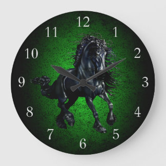 Reloj Redondo Grande Caballo frisón/estallido negro belleza granito ver