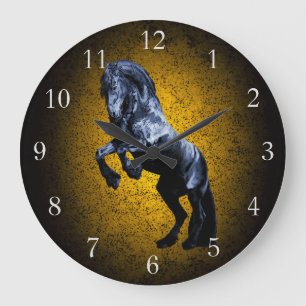 Reloj Redondo Grande Caballo frisón, granito de oro de estallido negro