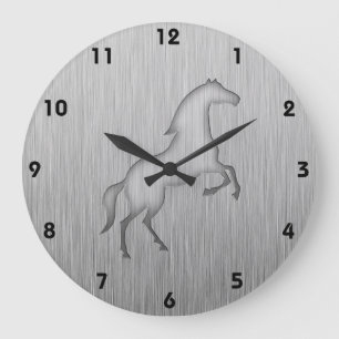 Reloj Redondo Grande Caballo metalizado cepillado de la mirada