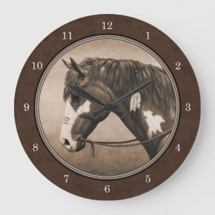 Reloj Redondo Grande Caballo nativo americano de guerra de pinto en Sep