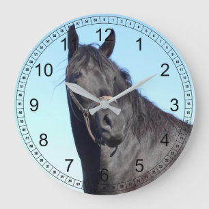 Reloj Redondo Grande Caballo negro y el cielo azul
