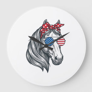 Reloj Redondo Grande Caballo Patriótico Con Gafas De Sol De Bandera Vin