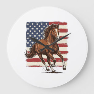 Reloj Redondo Grande Caballo Patriótico Diseño Vectorial Western Vintag