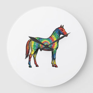 Reloj Redondo Grande Caballo Tie Dye Grabado Antiguo Arte Vectorial
