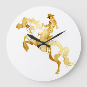 Reloj Redondo Grande Caballo y Jinete Dorados Abstractos