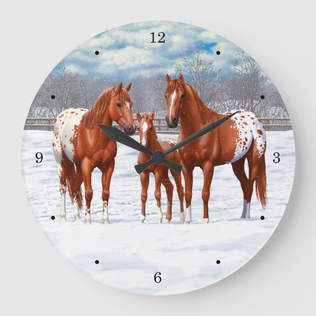 Reloj Redondo Grande Caballos de castaño y de sorrel de appaloosa en ni (Anverso)