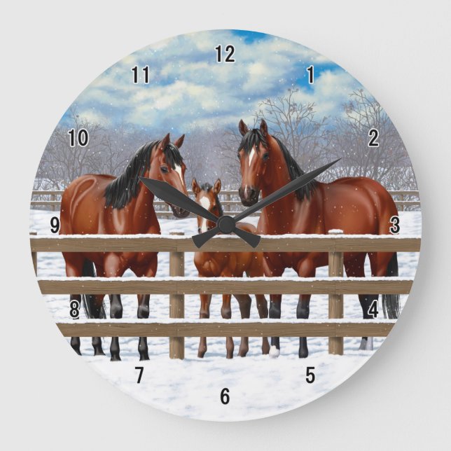 Reloj Redondo Grande Caballos del Barrio de la Bahía en Nieve (Anverso)