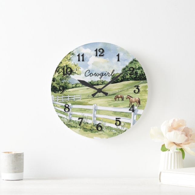 Reloj Redondo Grande Caballos del Rancho Green Pastures (Hogar)