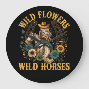 Reloj Redondo Grande Caballos Florales Salvajes 2026 Artísticos