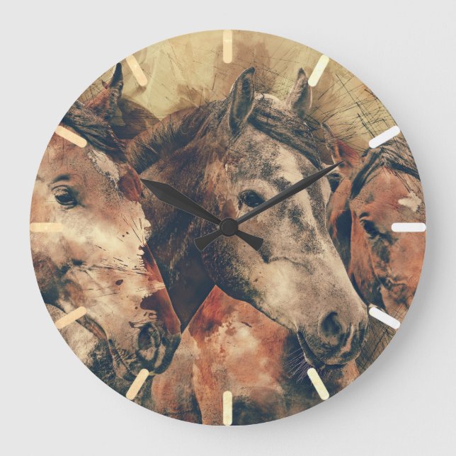 Reloj Redondo Grande Caballos marrones (Anverso)