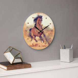 Reloj Redondo Grande Caballos Mustang Salvajes Estampida Acuarela
