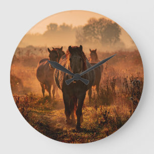Reloj Redondo Grande Caballos salvajes: Encuentro de Intenso Contacto d