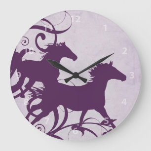 Reloj Redondo Grande Caballos salvajes morados