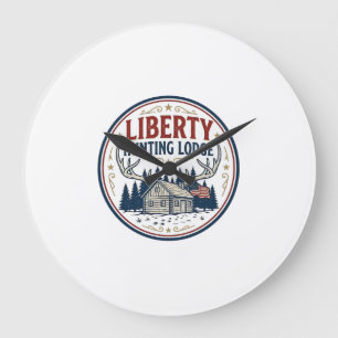 Reloj Redondo Grande Cabaña de caza Liberty Patriótica Patriótica Caza